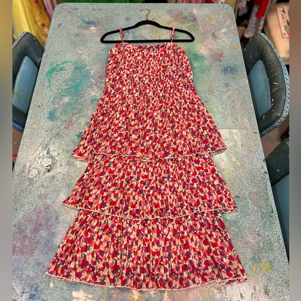 Pleated & Tiered Floral Dress